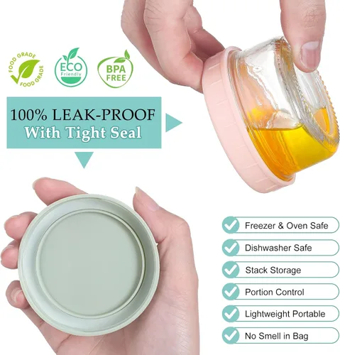 Vista 3 de VITEVER [Paquete de 6] Recipientes para Aderezo de Ensalada Para Llevar, Condimento Pequeño de Vidrio de 2.7 oz con Tapas, Juego de Tazas