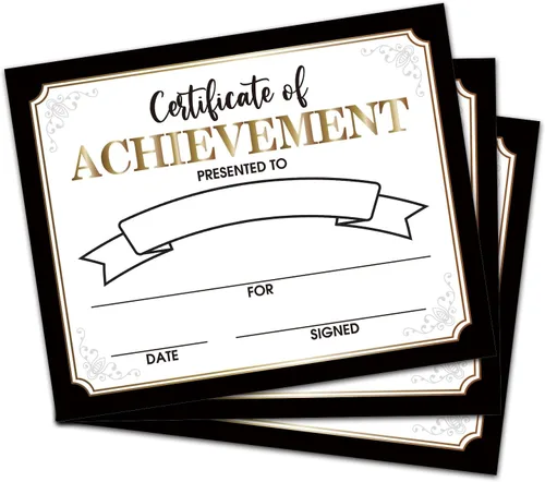 Certificado de reconocimiento de premio de oro y negro, 25 certificados de logro de diploma de graduación de jardín de infantes preescolar, 8 x 10