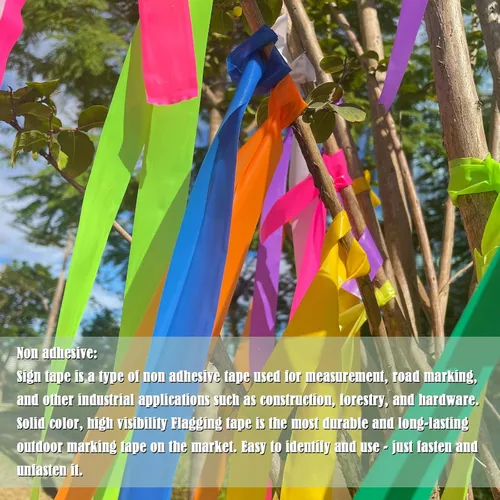 Vista 6 de Paquete de 6 cintas de señalización blanca, rollo de marcado de neón de cinta de plástico no adhesiva, 1"*600 pies, cinta de marcado para marcado