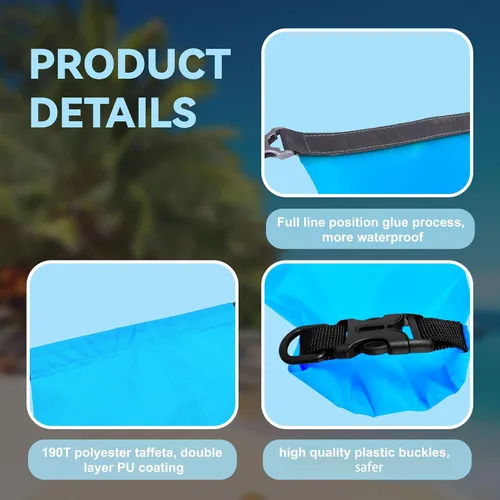Vista 6 de 6 bolsas secas impermeables, bolsas secas ligeras para kayak, impermeables, bolsa impermeable al aire libre para kayak, senderismo, canotaje
