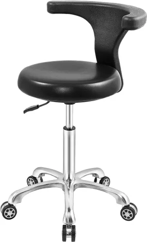 Vista 9 de Taburete rodante, silla de trabajo ajustable con ruedas y respaldo, resistente, para oficina, cocina, médico, dentista, tienda, laboratorio y hogar