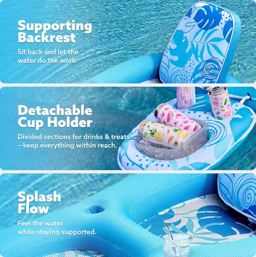 Vista 5 de SLOOSH Pool Floats Lounger Adult, Fabric Pool Floaties Lounge Convertible 2-in-1 Floating Water Floaty with Cup Holders Adjustable Backrest Recliner