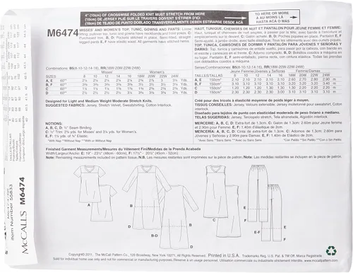 Vista 3 de McCall's Patterns M6474 - Camiseta para mujer, túnica, vestidos y pantalones, talla RR (18W-20W-22W-24W)