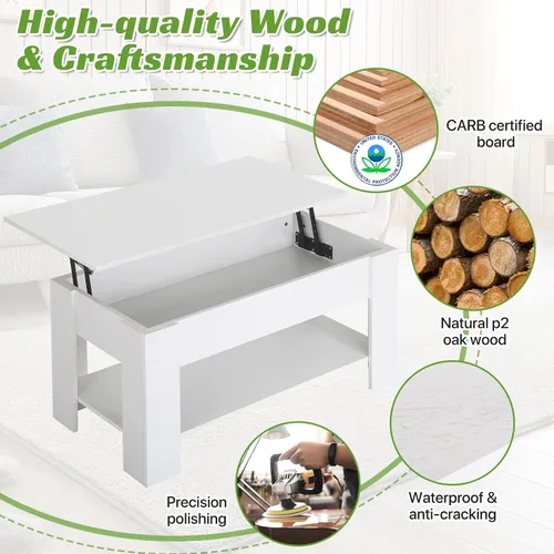 Vista 5 de Mesa de centro elevable con almacenamiento oculto, diseño moderno de elevación de 39.4 pulgadas, escritorio convertible para comedor y computadora