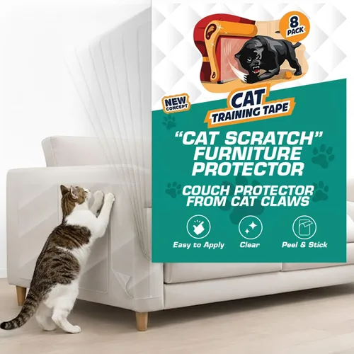 Paquete de 8 láminas de cinta protectora de muebles contra arañazos de gatos – Adhesivo de doble cara para entrenamiento (4 XL, 4 grandes) –
