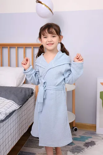 Vista 5 de Bata de baño de algodón orgánico, suave y transpirable, bata de bebé para niños, bata de muselina con capucha para niños y niñas