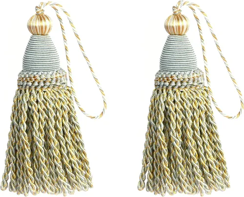 Vista 6 de Paquete de 2 Borlas de Llave 24cm/ 9 Pulgadas con Bucles, Artesanía de Borla Trenzada Hecha a Mano, Accesorios de Bricolaje para Decoración del Hogar