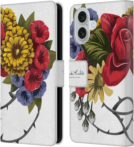 Vista 180 de Head Case Designs Funda con licencia oficial de Frida Kahlo Portrait Red Florals - Funda de piel tipo cartera compatible con Apple iPhone 14 Pro