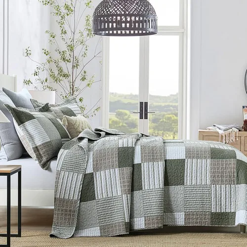 Vista 3 de Y-PLWOMEN Colchas a Cuadros Tamaño Queen - Edredón Queen de Granja 100% Algodón con 2 Fundas de Almohada, Juego de Ropa de Cama de Colchas Rayo