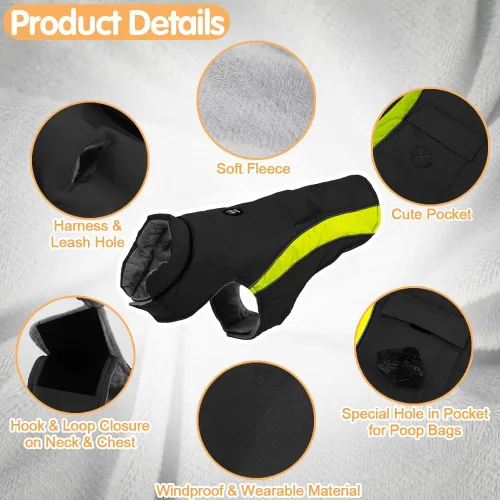 Vista 3 de EMUST Abrigos de invierno para perros - Chaquetas a prueba de viento con capucha para perros pequeños, ropa para cachorros para clima frío - S/Negro