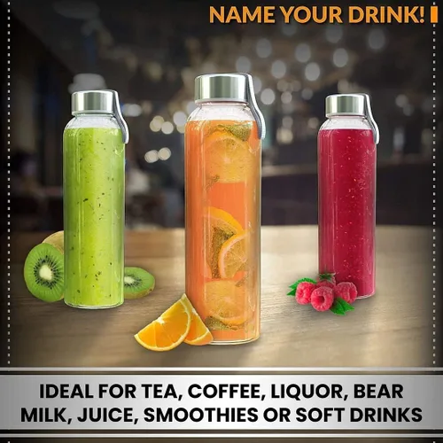Vista 4 de Botella de agua de vidrio estrella del chef 6 botellas de 18 onzas de paquete para la bebida y Juicer Utilice tapas de acero inoxidable con bucle