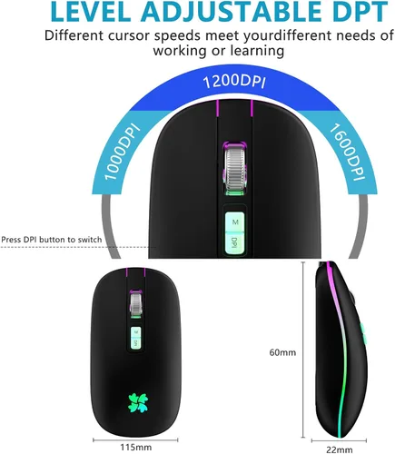 Vista 11 de besky Ratón recargable inalámbrico, mouse portátil silencioso para A-Negro
