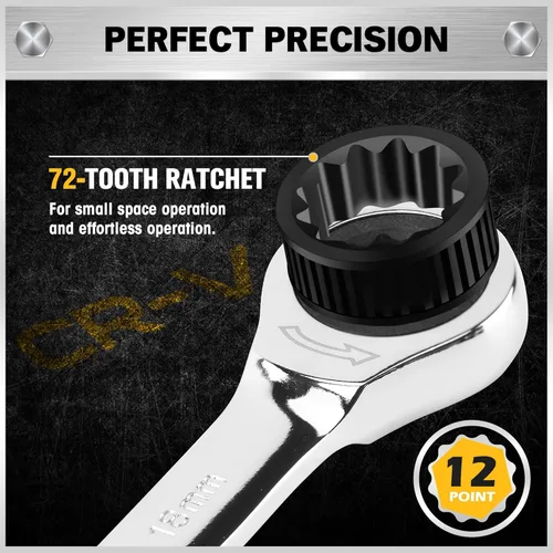 Vista 4 de ELEAD Juego de 33 llaves combinadas de trinquete Tamaños SAE y métricos (1/4" a 3/4" y 6-18mm) Diseño de engranaje de 72 dientes Acero CR-V