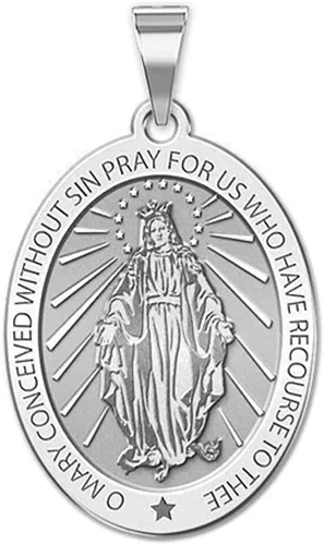PicturesOnGold.com Colgante ovalado con medalla milagrosa, 12 pulgada x 23 pulgadas, plata de ley, Plata esterlina