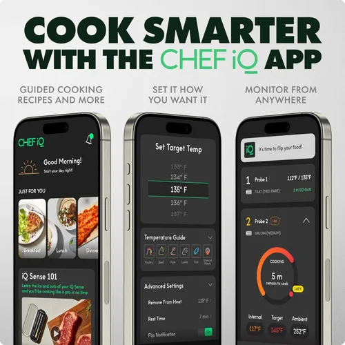 Vista 3 de CHEF iQ Sense Termómetro inalámbrico inteligente para carne 4 sondas ultrafinas Rango ilimitado WiFi Resistente al calor hasta 1000°F 5