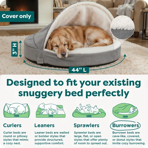 Vista 3 de Cama Furhaven de sherpa y gamuza acogedora - Funda de repuesto para cama de perro, color gris, 44 pulgadas