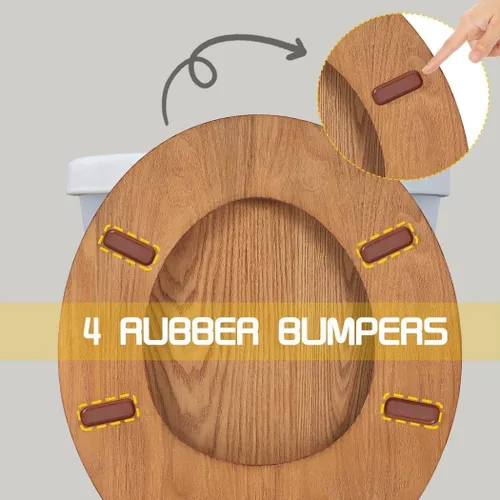 Vista 5 de Asiento de inodoro de madera redondo con bisagras de metal, asiento de inodoro de madera para asientos de inodoro de tamaño estándar americano