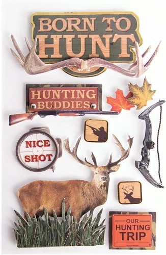 Vista 5 de Paper House Productions Die-Cut Dimensional & Foil Accent Scrapbook Sticker Sheet - Hunting Trip, 3-Pack