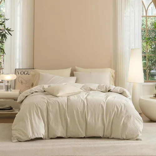 Vista 53 de Jiyuan Juego de funda de edredón 100% algodón lavado, cómodo, estilo simple, suave, transpirable, texturizado, duradero, sensación de lino