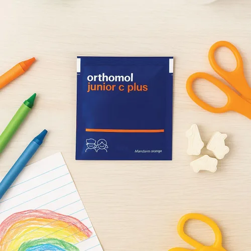 Vista 6 de Orthomol Immun Junior C Plus, multivitamínico para niños, sabor a mandarina, suministro para 30 días