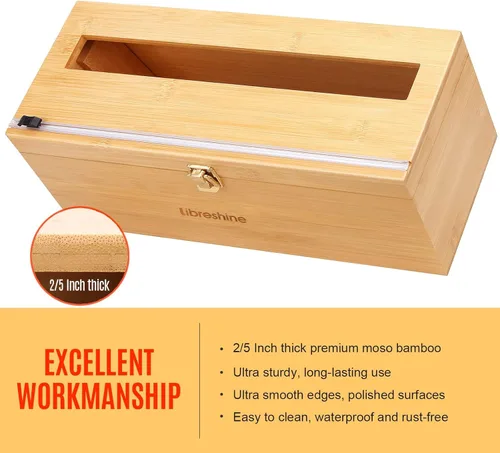 Vista 7 de Libreshine Dispensador de plástico de 18 pulgadas con cortador y rodillo, soporte de película comercial de bambú resistente para película adhesiva