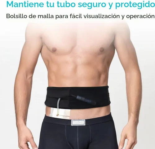 Vista 2 de Cinturón de soporte de catéter PD transpirable, cinturón de diálisis peritoneal con ranura elástica de malla para tubo de alimentación, accesorios