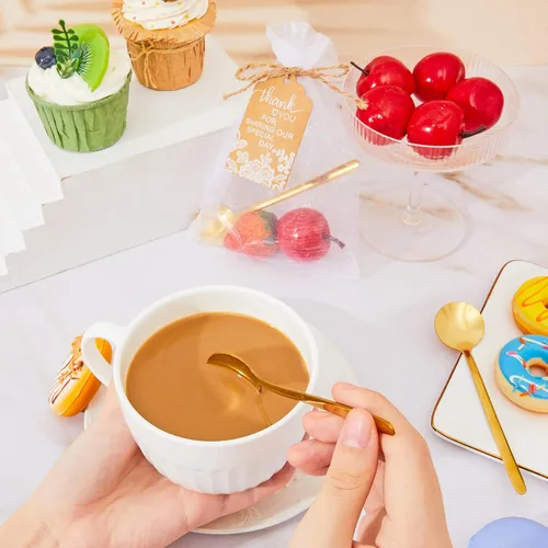 Vista 2 de Gueevin Juego de 100 cucharas de té de boda de 4.7 pulgadas para invitados, mini cucharadita de postre de acero inoxidable con 100 etiquetas