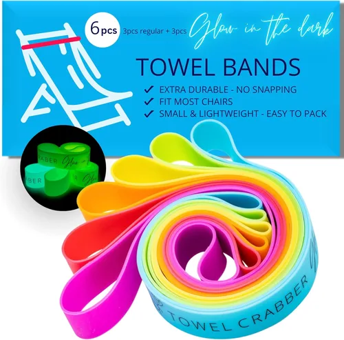 Bandas de toallas (paquete de 6), para sillas de playa, piscina y crucero, extra duraderas, sin engancho, esenciales para cruceros y playa, gran