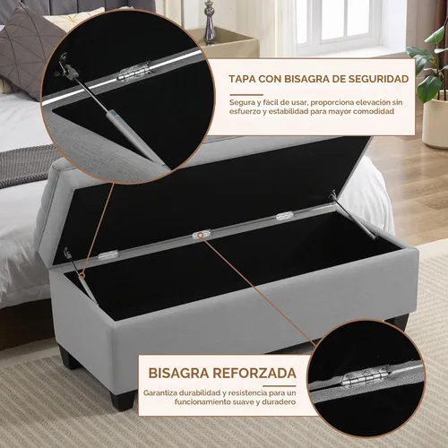 Vista 4 de WUTUTUEE Banco Otomán de Almacenamiento de Tela de 51", Banco Otomán de Almacenamiento Rectangular Tapizado para Pie de Cama, Banco Acolchado