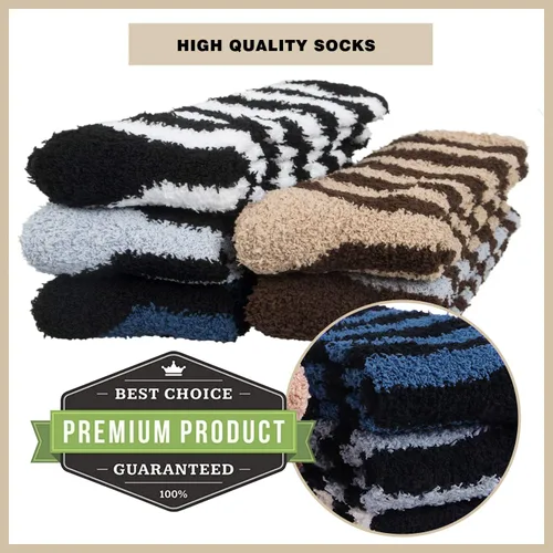 Vista 2 de YSense 5-6 Pairs Mens Fuzzy Socks Winter Slipper Fleece Socks Men