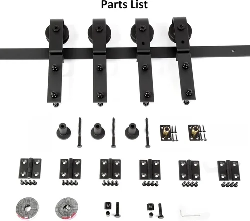 Vista 5 de Kit de herrajes para puerta corredera de granero bidireccional, 75 pulgadas para 4 puertas, kit de herrajes para puerta corrediza de granero, kit