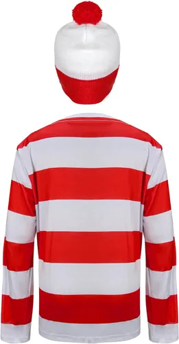 Vista 3 de Kids Red and White Striped Long Sleeve Tee Shirt Glasses Hat Outfit Suit Funny Halloween Cosplay Sweatshirt Costume