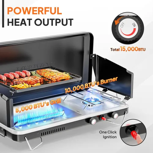 Vista 2 de ROVSUN Estufa de camping portátil 2 en 1 con parrilla