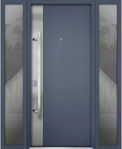 Vista 12 de Puertas dobles de acero precolgadas exteriores delanteras/Deux 0729 Inserto de acero inoxidable de grafito gris/2 ventanas exteriores