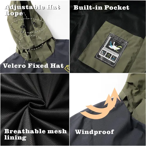 Vista 5 de GIISAM Chaqueta de lluvia para hombre, impermeable, ligera, para exteriores, rompevientos con capucha