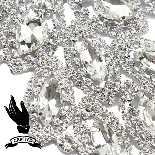 Vista 4 de PEARLY JUN Parches de apliques de cristal con diamantes de imitación para bricolaje, con cuentas, ropa de costura para cinturón de boda, vestidos