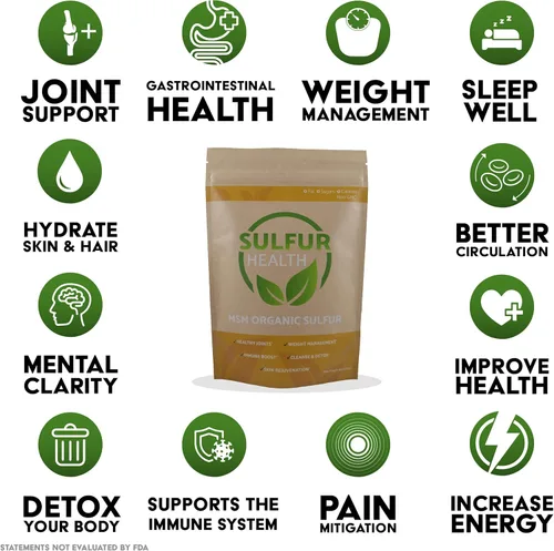 Vista 3 de MSM Azufre orgánico - Suplemento MSM puro 99.9% - Probado en laboratorio y certificado (1 libra)