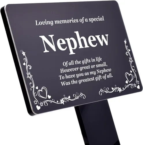 Vista 7 de Origin Estaca conmemorativa de sobrino, grabada con poema (placa dorada/plata, cobre o negro y blanco) activa (negro)