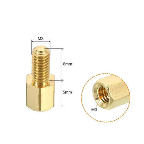 Vista 2 de PATIKIL Tornillos de separación M3 de 0.197 in + 0.236 in, paquete de 40 tuercas hexagonales de latón para placas base, cajas de computadora, placas