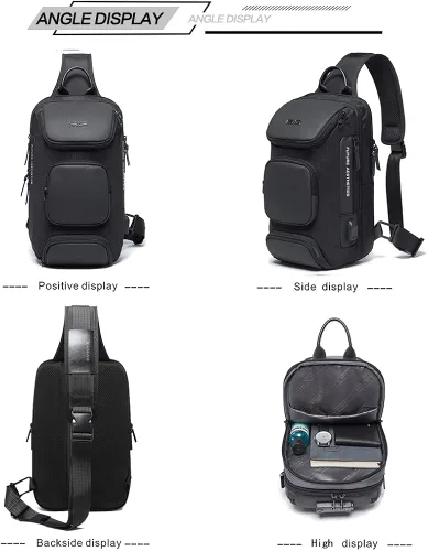 Vista 6 de Mochila tipo bandolera para hombre, bolsa de hombro impermeable con puerto USB