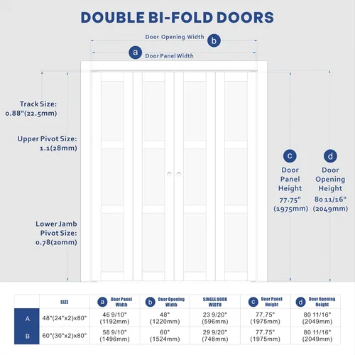 Vista 3 de ARKHJEM Puerta de doble pliegue, puerta de armario de vidrio esmerilado de un solo panel, para puertas de 60 x 80 pulgadas