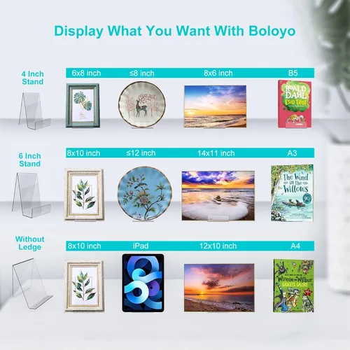 Vista 3 de Boloyo Soporte de Libro de Acrílico con Ala, 4 piezas, soporte de caballete de acrílico transparente de 4 pulgadas, soporte de exhibición