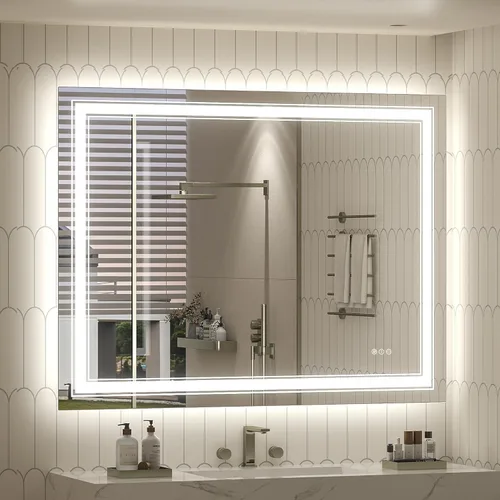 Vista 9 de Espejo de baño LED de 20x28 pulgadas, espejo de tocador con luces, espejo retroiluminado y con luz frontal para la pared, regulable, antivaho, a
