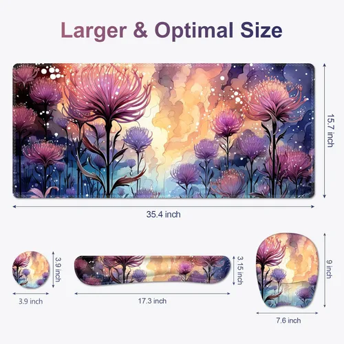 Vista 6 de 4 en 1 Alfombrilla de ratón grande, juego de reposa muñecas para teclado, alfombrilla de ratón ergonómica con soporte de muñeca, alfombrilla