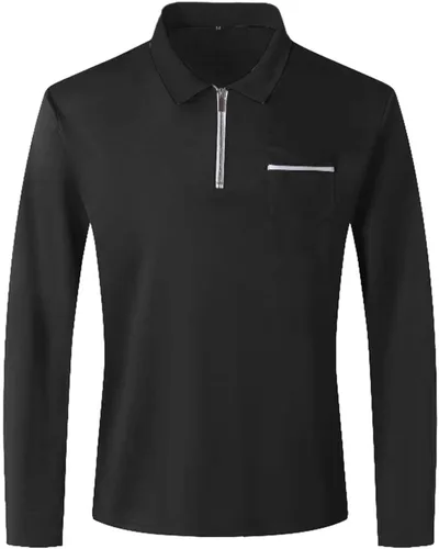 Vista 3 de Polo con cremallera de un cuarto para hombre, manga larga, ajustada, elástica, cuello para golf, oficina y trabajo