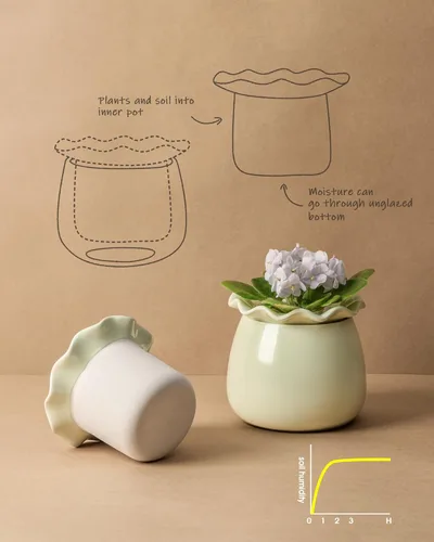 Vista 4 de Fayoula Maceta de riego automático, mantenimiento de macetas de violeta africana de 6 pulgadas, maceta de cerámica con riego automático para plantas