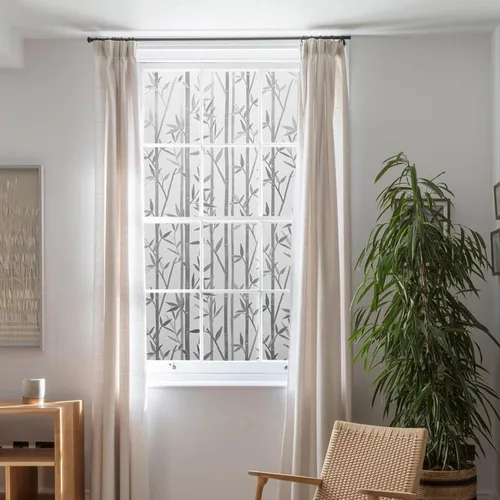 Vista 2 de LEMON CLOUD Película de Bambú para Ventana - Película de Vitral Esmerilada Calcomanía de Privacidad - Adhesivo Decorativo para Ventana Sin Pegamento