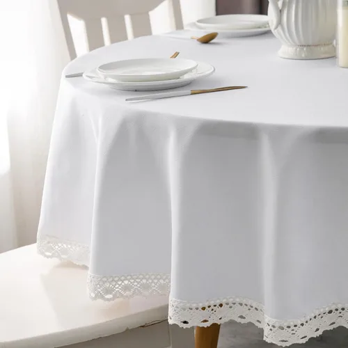 Vista 30 de EHouseHome Mantel de lino sintético con ribete de encaje, impermeable, a prueba de derrames, resistente a las manchas, sin arrugas, a prueba
