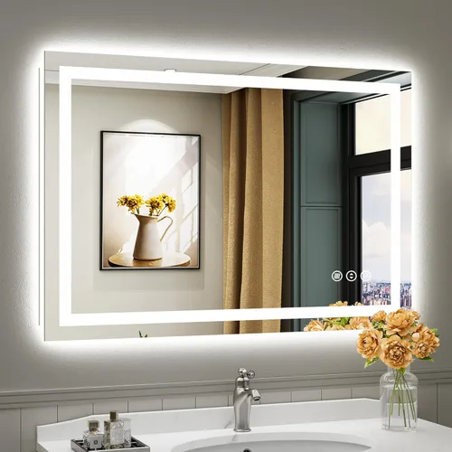 Vista 61 de Briivue Espejo de baño LED de 20 x 28 pulgadas con luces, retroiluminado y frontal iluminado, espejo de tocador de baño con luz antiniebla