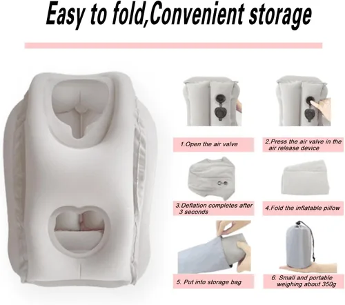 Vista 4 de Almohada inflable de viaje para aviones, almohada de apoyo para el cuello para vuelos largos, almohada portátil y cómoda para dormir en avión